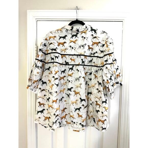 MAEVE Anthropologie The Leandra Shirred Yoke Blouse Dog Icon Print - 3X - NWT - Picture 3 of 5